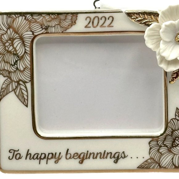 Hallmark Keepsake Ornament Happy Beginnings 2022 Porcelain Photo Frame Flower - Picture 2 of 8